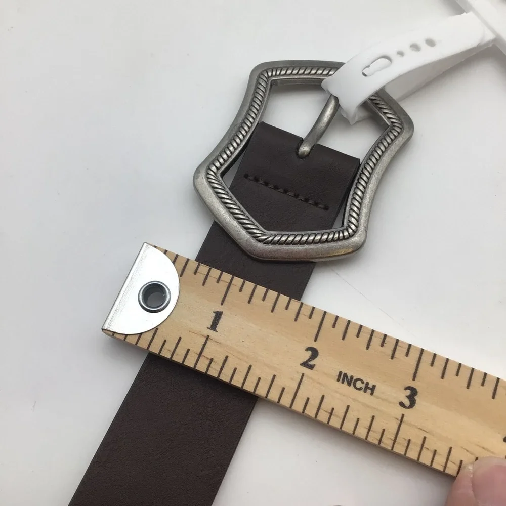 Jessica Simpson Womens Brown‎ Faux Leather Belt Silver Rope Buckle Size XL NEW